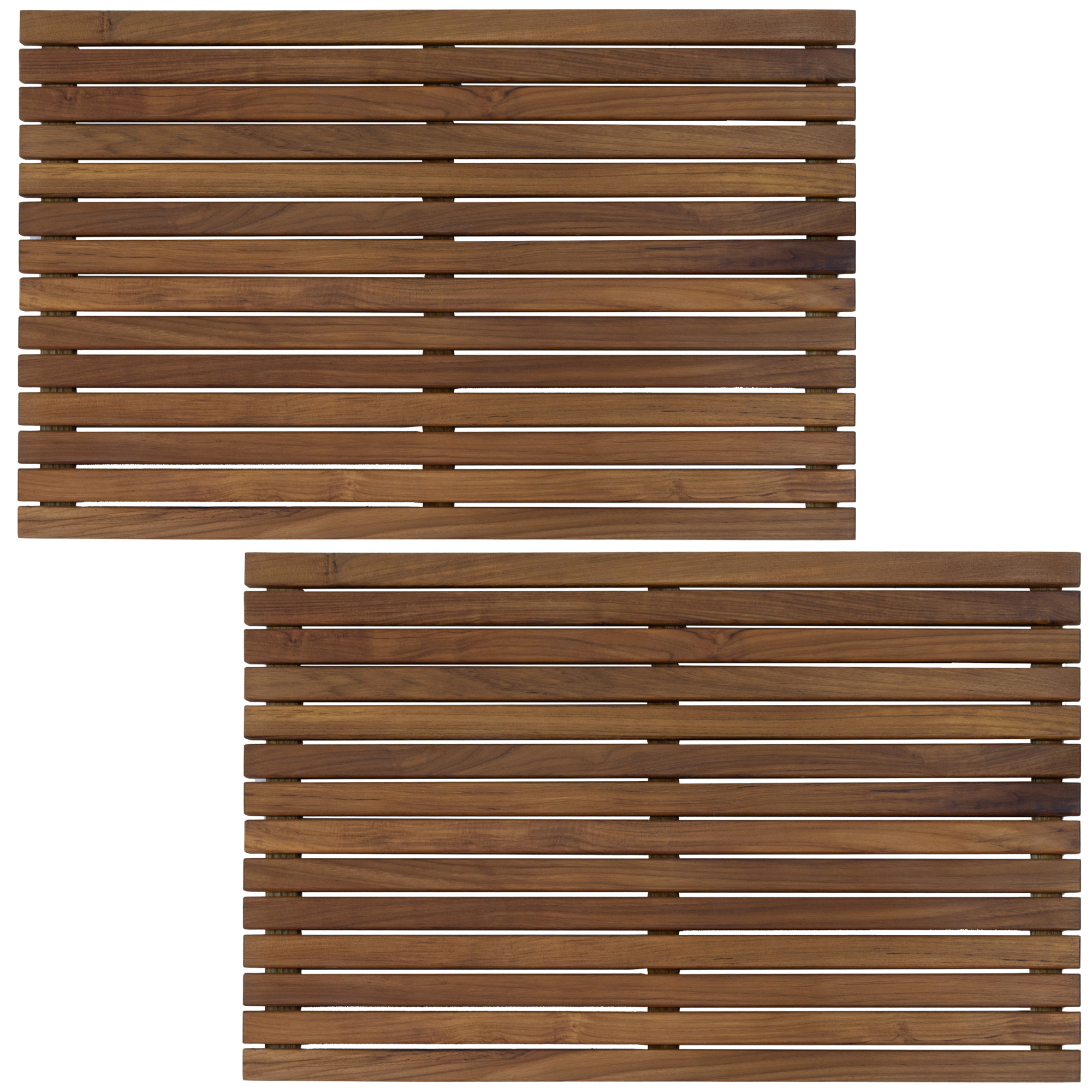 Sunnydaze Decor Solid Teak Shower and Bath Slatted Mat Set — 19.5in. x 31.5in., Non-Slip, Rubber Feet, Model# LAX-5262